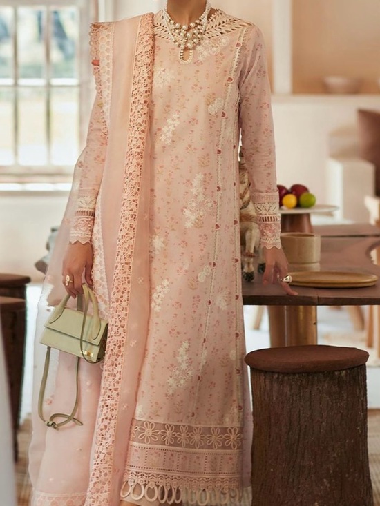 Suffuse Dresses & Skirts - Blush Pink Long Sleeve Maxi Dress with Lace Details
